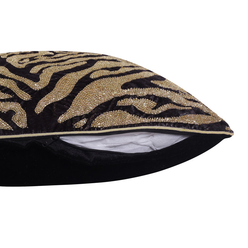 Housse de coussin en polyester texturé Giovanna, Or/noir, polyester