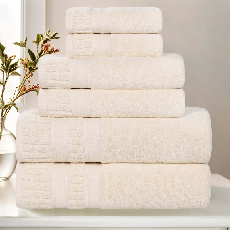 Ensemble de serviettes en coton doux à densité moyenne Venice Zero Twist, 6 Piece Towel Set, Ivory