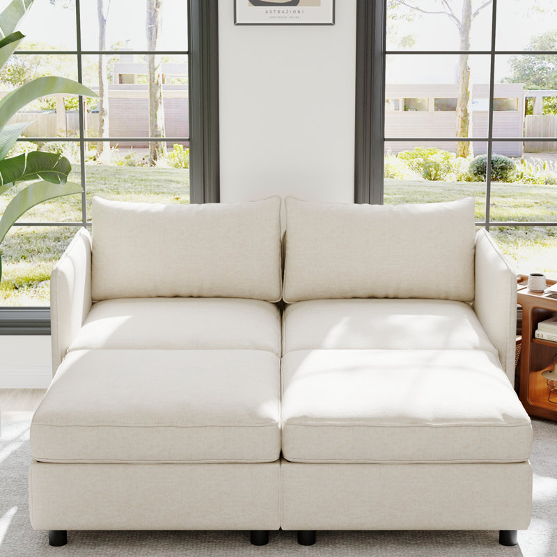 Causeuse, méridienne, canapé-lit moderne Mid-Century avec rangement pour petits espaces, salon, Beige