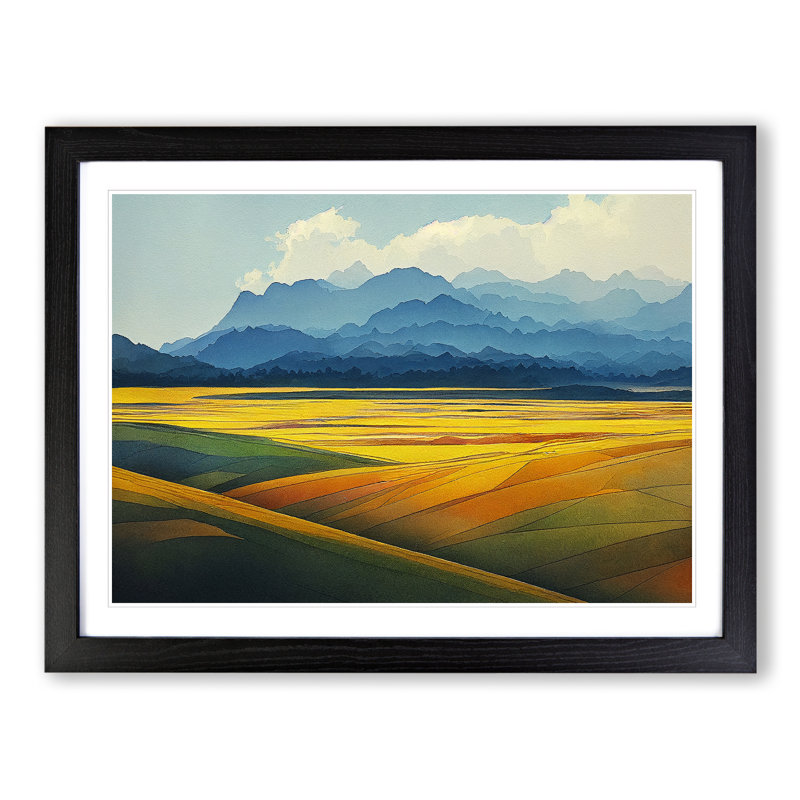 Mountain Meadow Landscape Vol.2 - Single Picture Frame Print, 46cm H x 64cm W x 2cm D, Black Framed