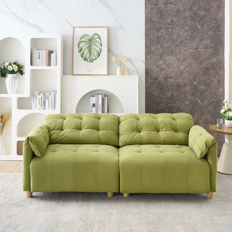 Clintin Cloud Fabric Sofa with High-Density Sponge, Green Flannelette