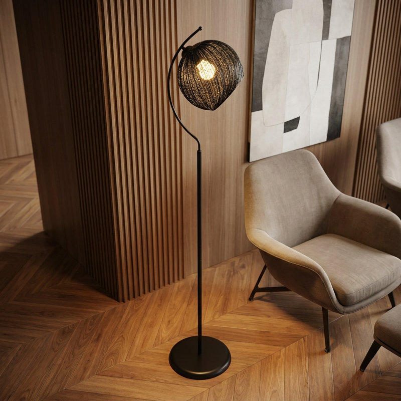 Lampe sur pied tissée noire Lumina
