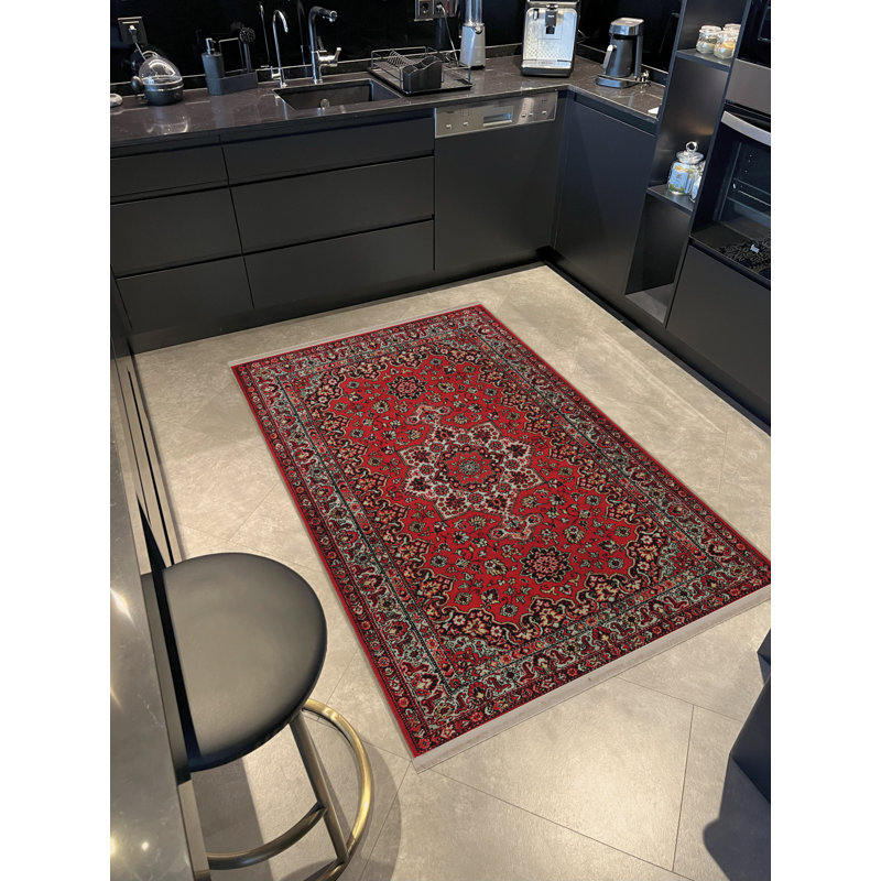 Tapis décoratif rétro bourgogne, Rectangle 4 pi 11,06 po x 9 pi 10,11 po