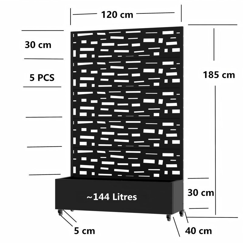 Planter Box, 185cm H x 120cm W x 40cm D, Black