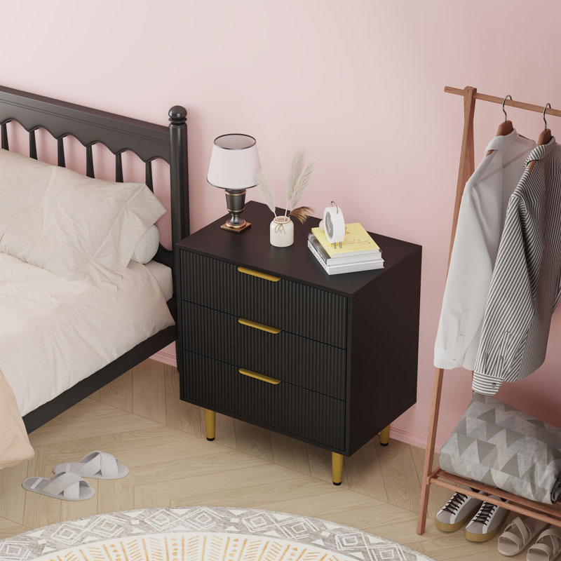 43.18 cm W Chest of 3 Drawers, Black