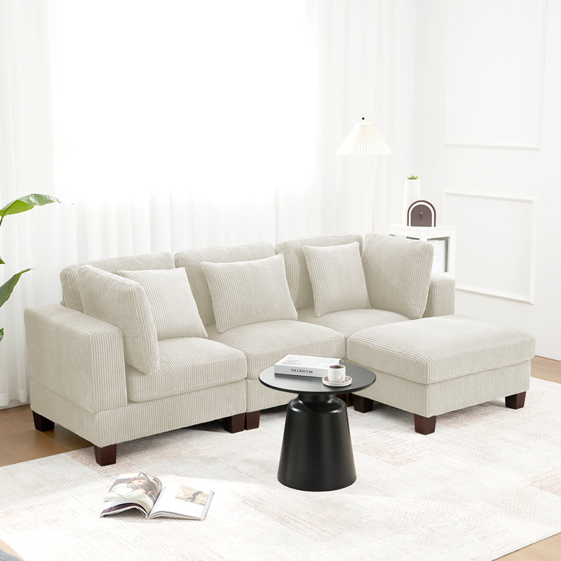 Canapé de 90 po pour canapé-lit de style moderne avec canapé-lit profond et repose-pieds, Velours côtelé beige