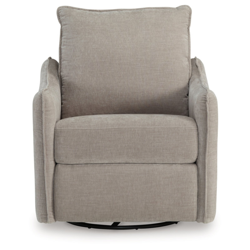 Beige Velvet Swivel Recliner with Metal Base