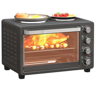 HOMCOM 28L Toaster Oven with Double Hotplate with Hob 1600W Black