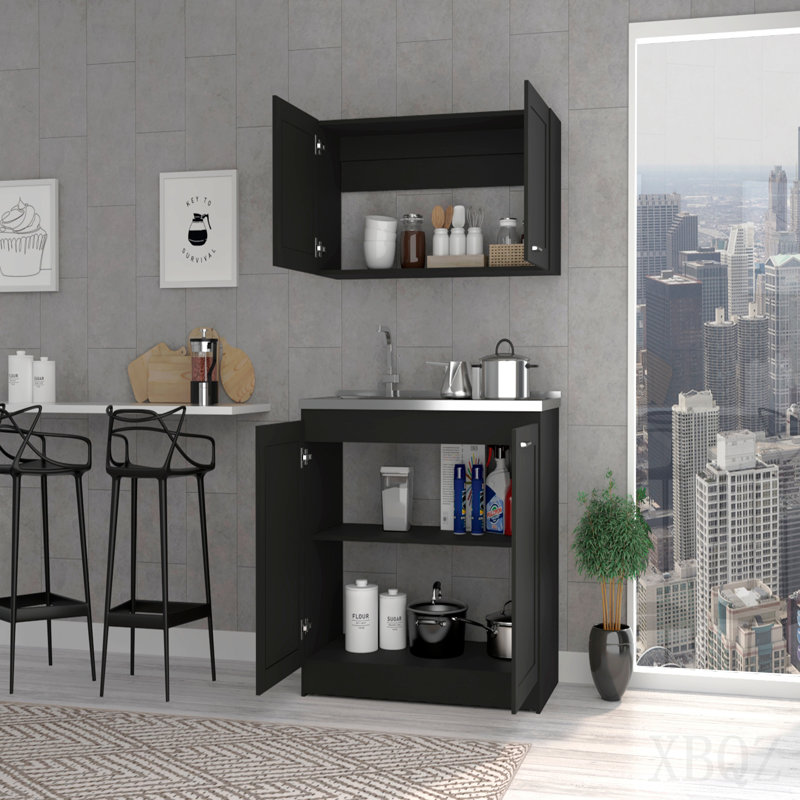 Armoire, deux tablettes noires