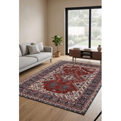Hand Loom Knotted Wool Oriental Rust | Blue Rectangle Indoor Area Rug