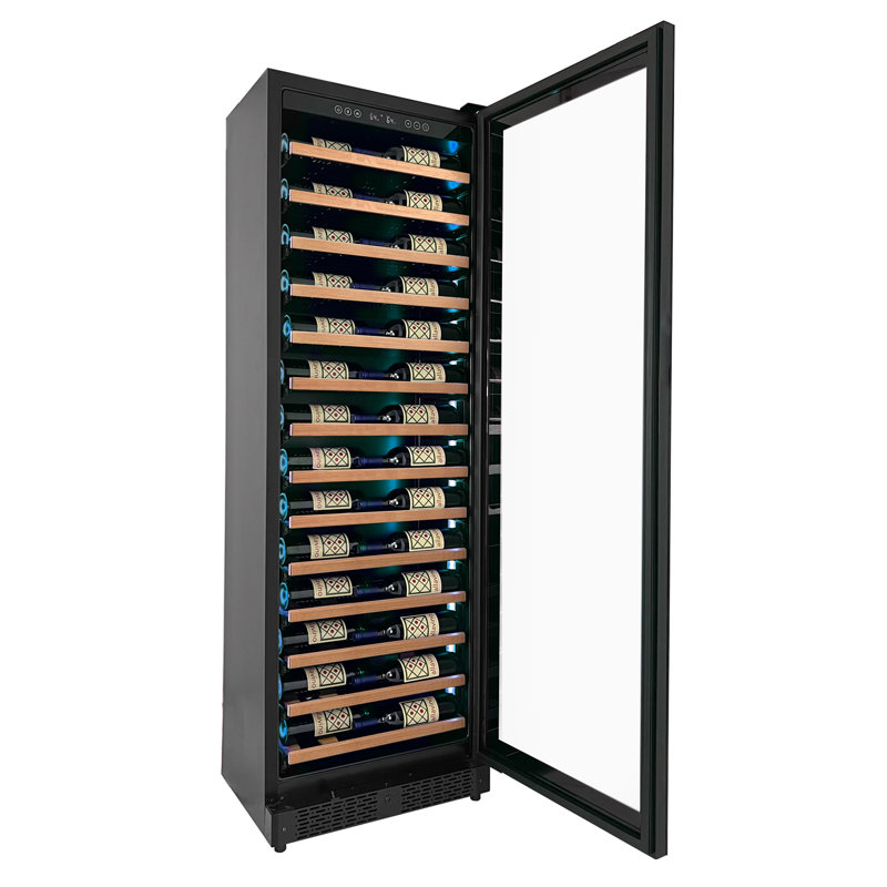 Allavino Reserva Series 67 Bottle 71" Tall Single Zone Right Hinge Black Shallow Wine Refrigerator with Wood Front Shelves
