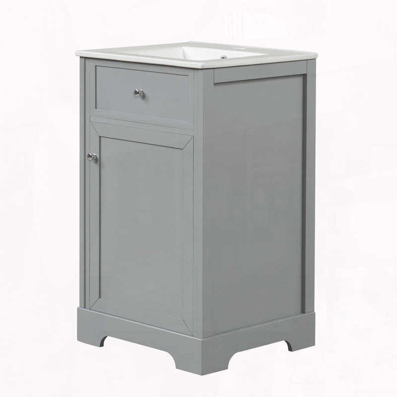 Meuble-lavabo moderne de 20 pouces avec lavabo en céramique et porte à fermeture en douceur, Gris