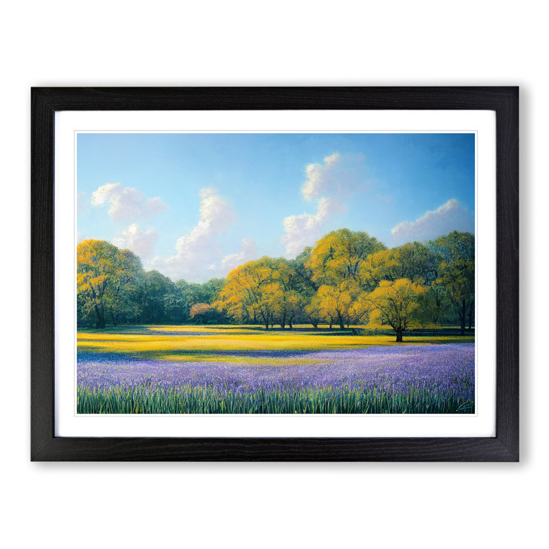 Alluring Bluebell Field - Single Picture Frame Painting, 25cm H x 34cm W x 2cm D, Black