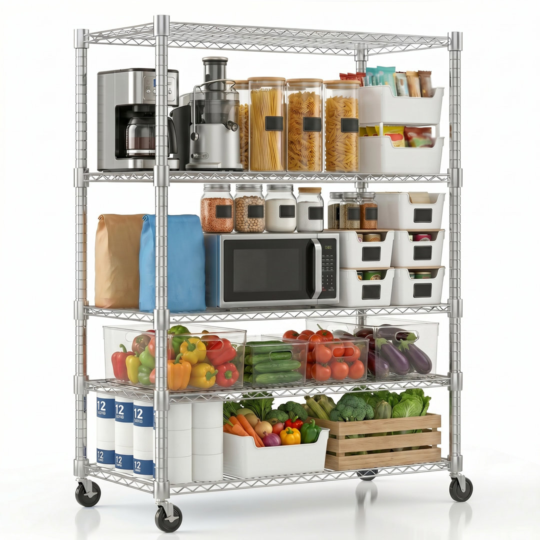 Yelena 90cm W Metal Shelving Unit with Wheels