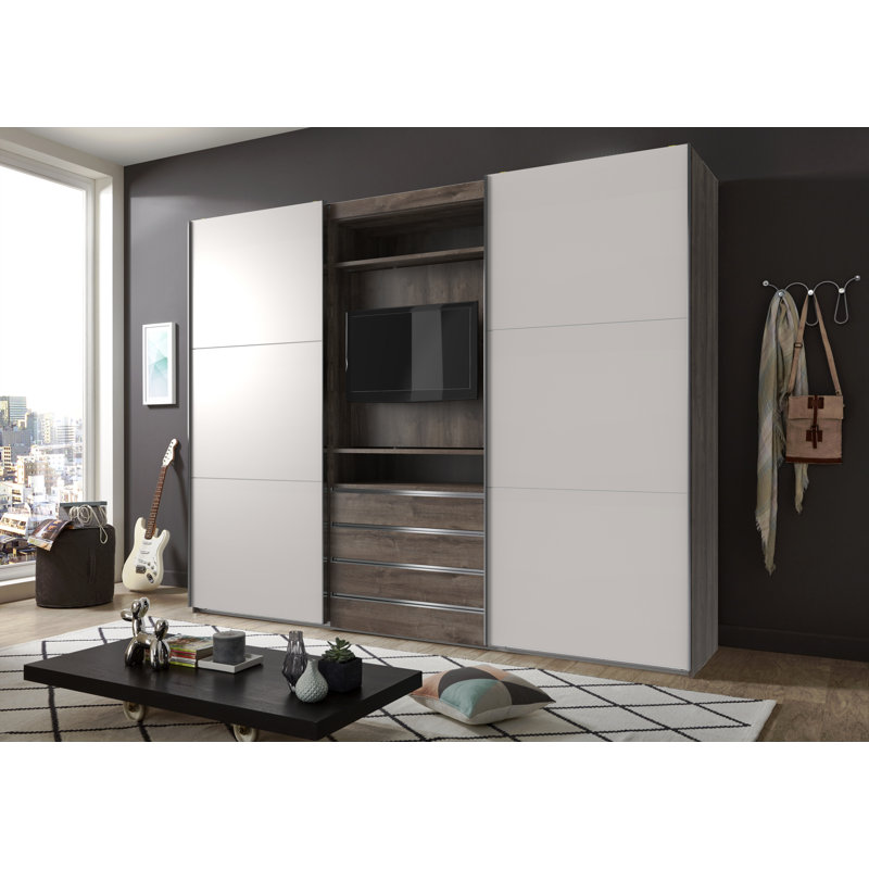 Branchburg 2 Door Manufactured Wood Wardrobe, White/Grey