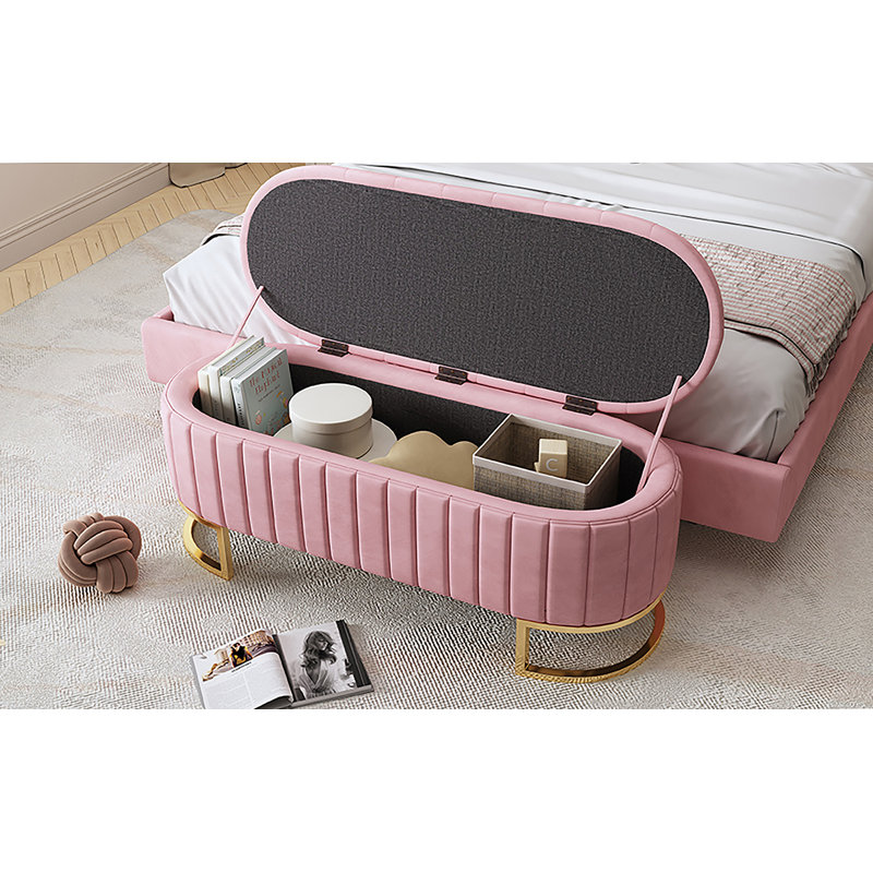 Banc de rangement rembourré avec pieds capitonnés en métal, Pink