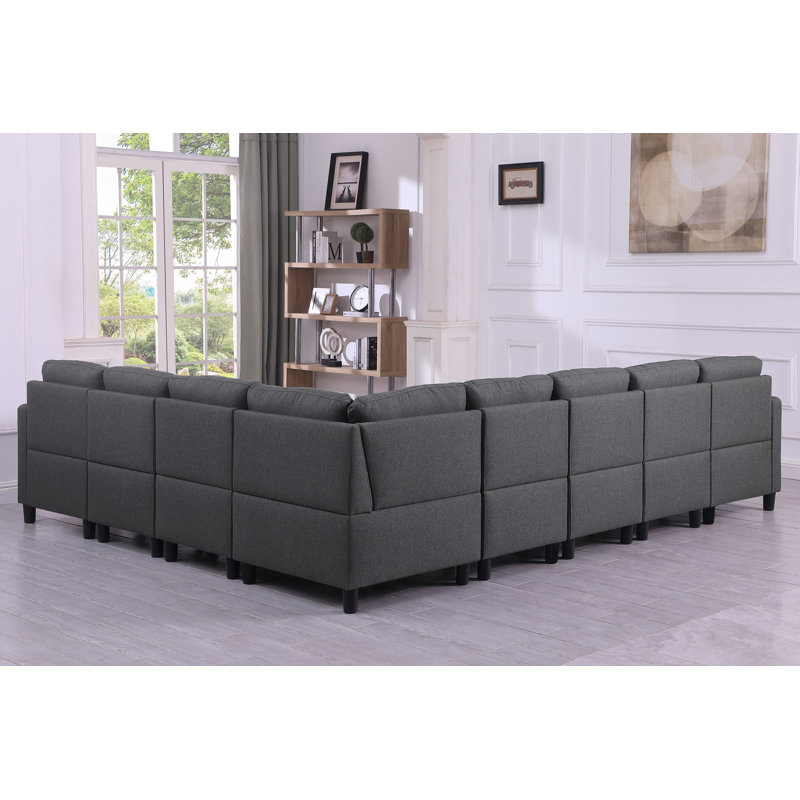 Milou 9 Pieces Modular Sofa Set, Dark Gray Linen Blend