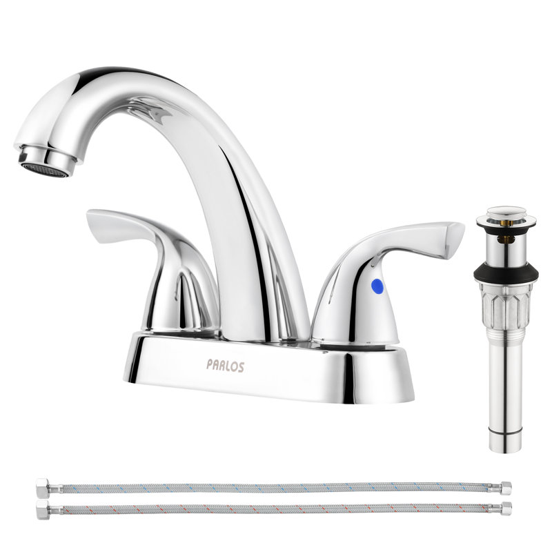 Robinet pour salle de bain à 2 poignées avec ensemble de bonde centrales, Chrome poli