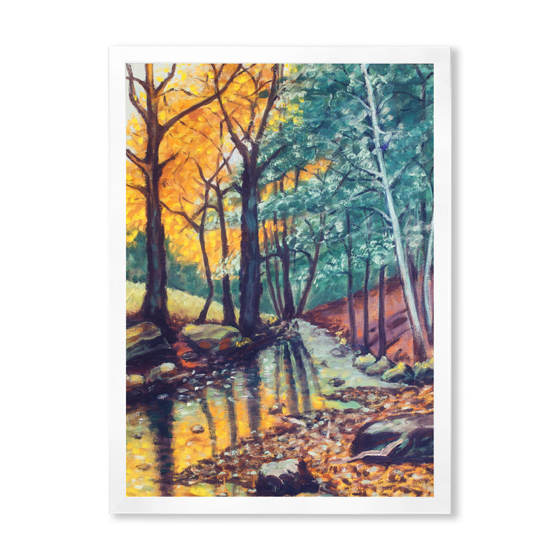 «Landscape With River In Autumn Forest Sunset», reproduction d'art sur toile, H 40 po x l 30 po x 1,5 po, Blanc