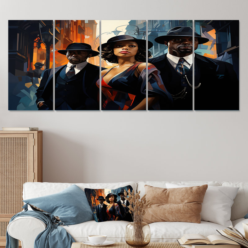 Art africain-américain de Harlem Renaissance - Harlem Renaissance, art mural 5 pièces pour le salon, H 28 po x l 60 po