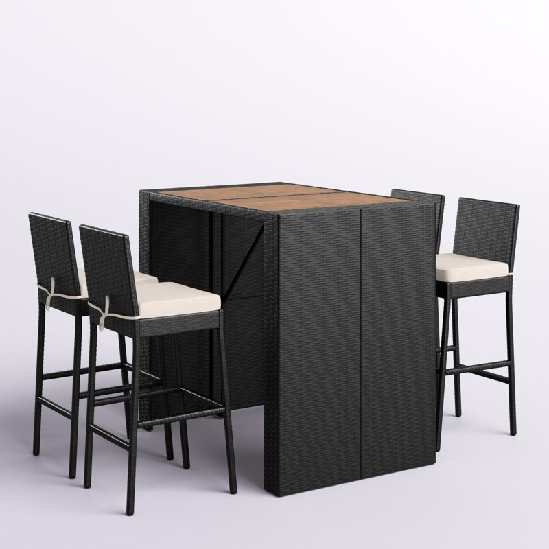 Ensemble de salle à manger de patio en osier pour 4 personnes avec table rectangulaire Arnisa, coussins inclus