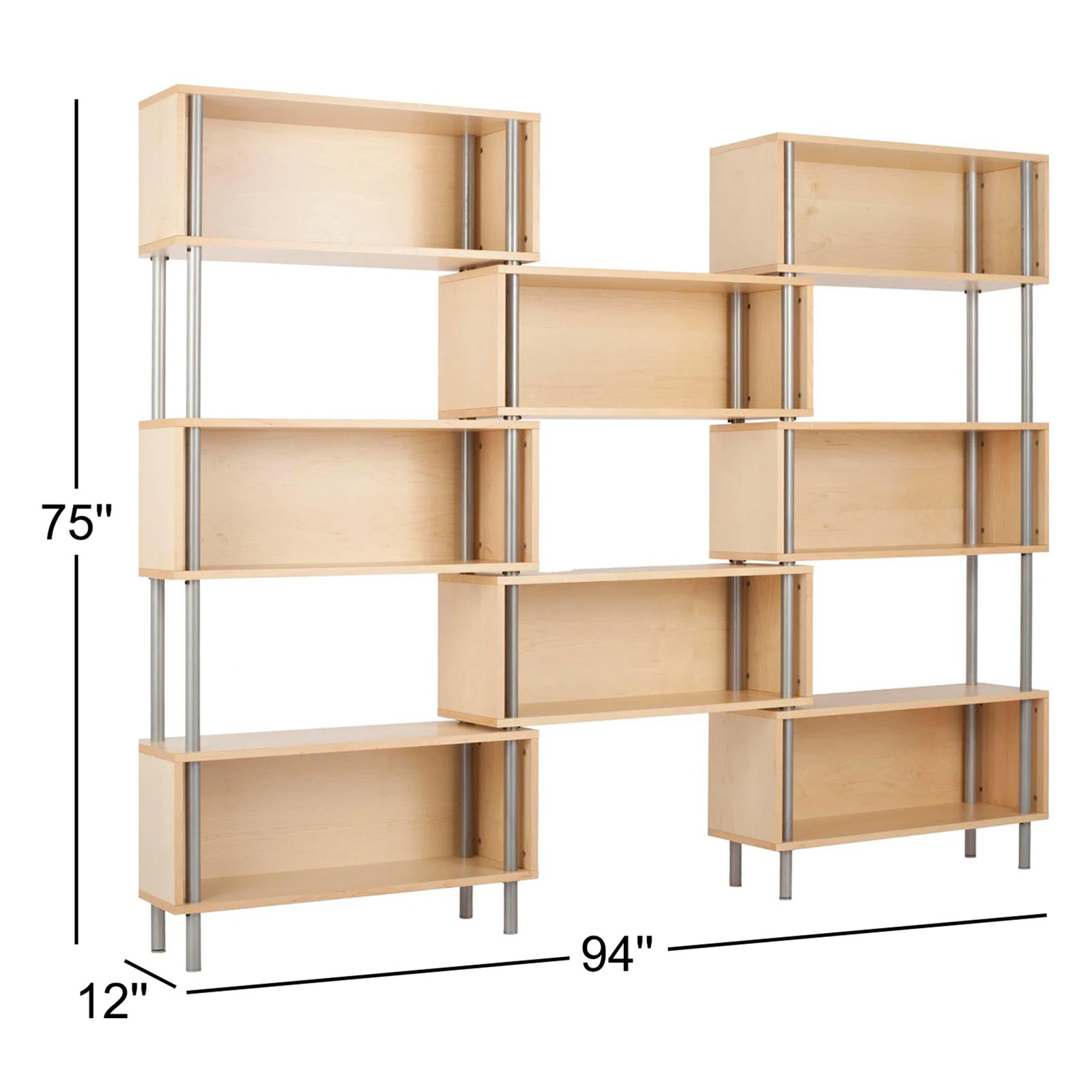 Chicago Wide Bookcase, Steel/Maple