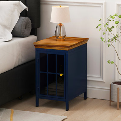 Table de chevet avec armoire de rangement et plateau en bois massif