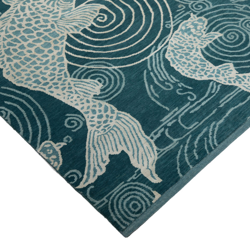 Blue Contemporary Wool Silk Blend Rug - 6' x 9'