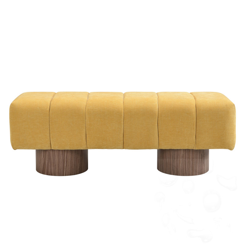 Marlon Dining Bench With Wooden Base, Yellow, 17" H x 49" W x 16.75" D