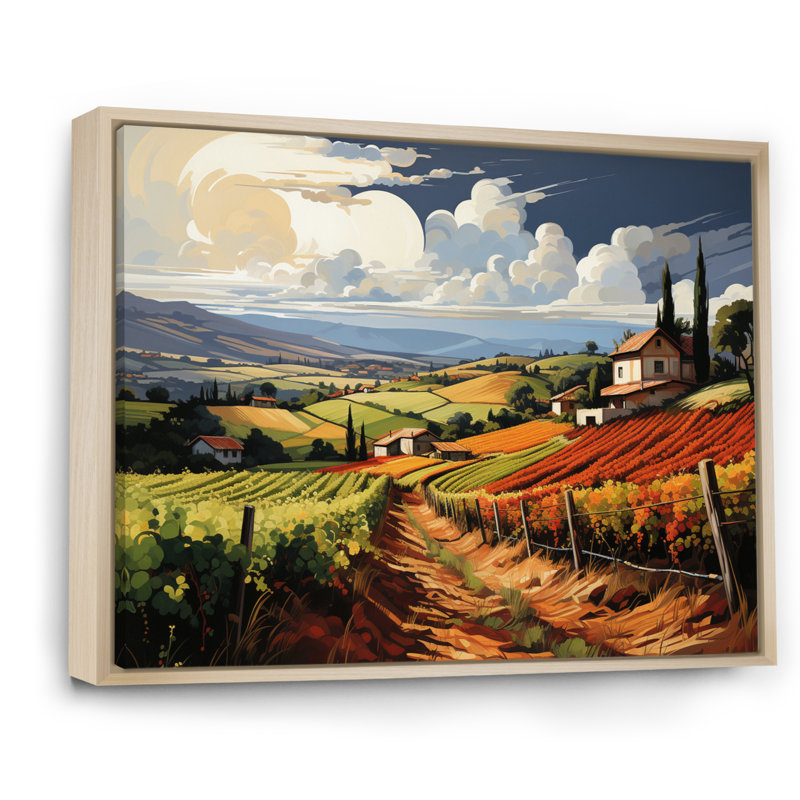«Vineyard Rows Of Ruby Landscape», reproduction sur toile, H 12 po x l 20 po x P 1 po, Cadre naturel flottant