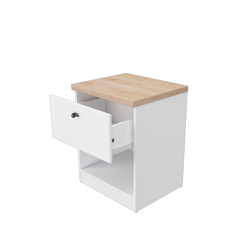 15.74 In. White And Natural Oak Rectangle Wood End Table With 1 Drawer