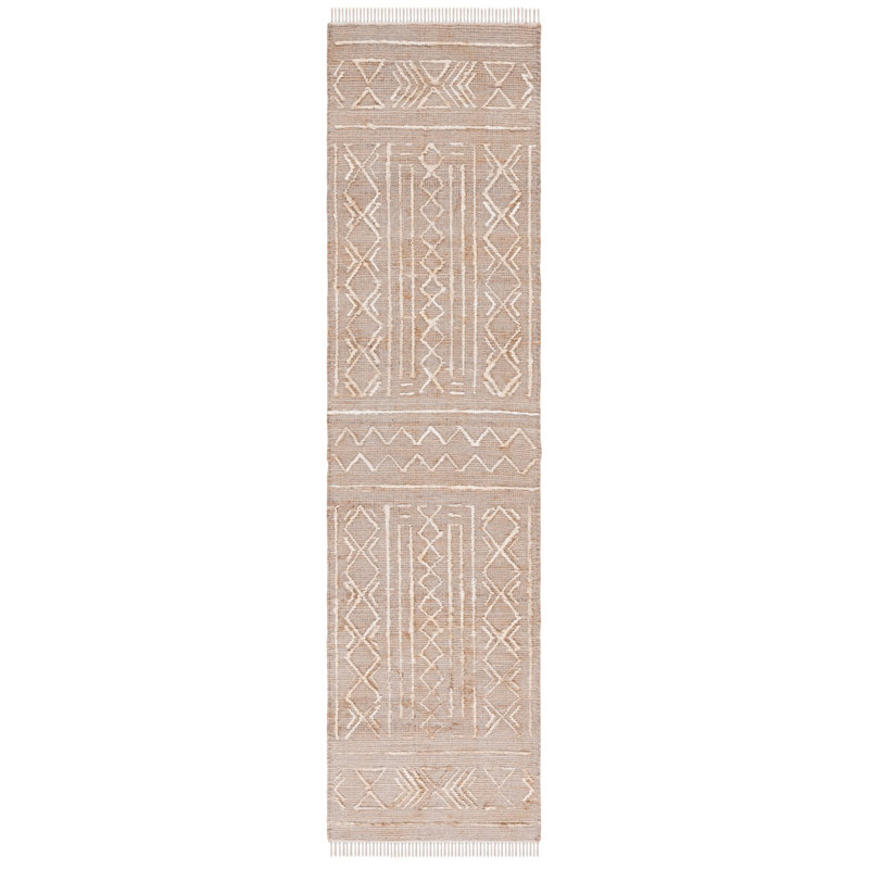 Eurodicus Southwestern Hand-Loomed Jute/Sisal Area Rug in Ivory/White, Runner 2'3" x 9'
