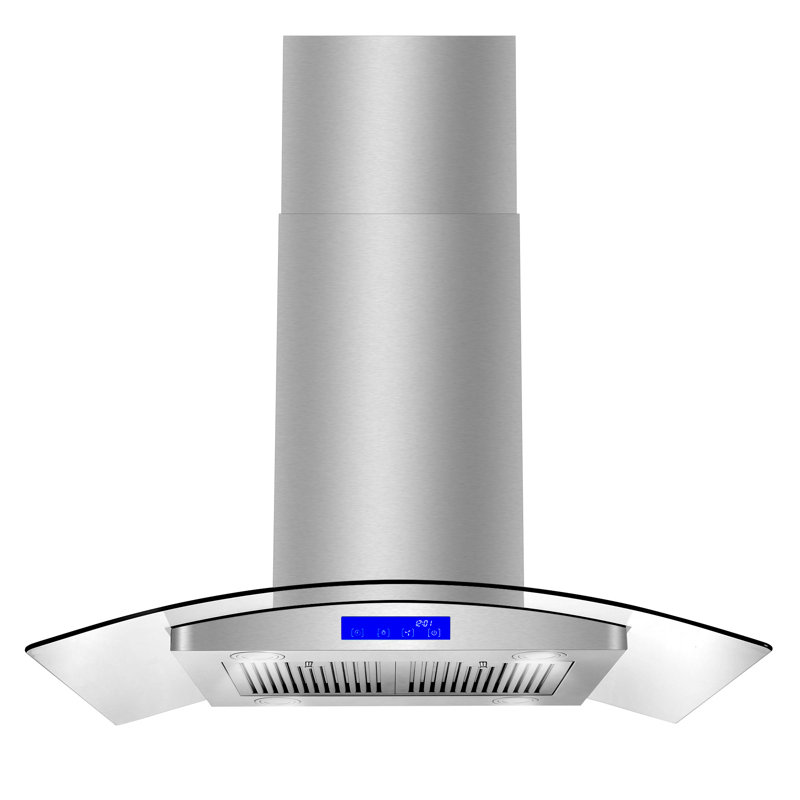 Cosmo 36 in. Lumin Collection Ducted Island Range Hood, Soft Touch Controls, Permanent Filters, LED Lights, Stainless Steel 668ICS Series