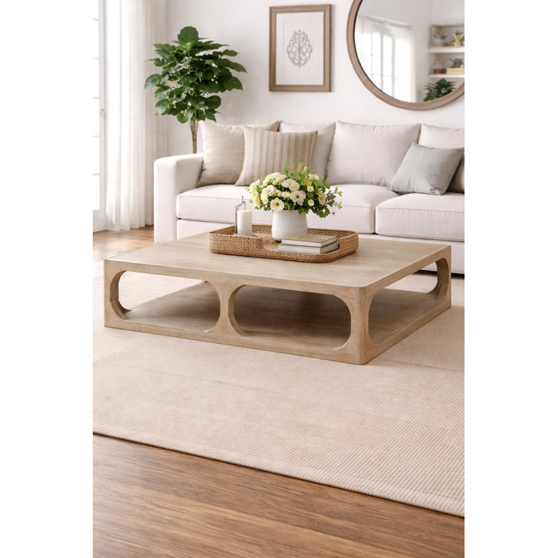 Peking Ming Revival Lily's Living Reclaimed Wood Coffee Table, 15.75" H x 66.93" L x 43.31" W, Weathered Whitewash