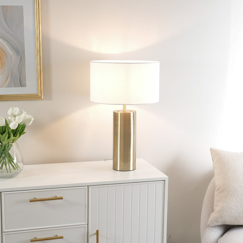 Metal Table Lamp, Gold, White