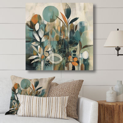 Khingston Orange And Green Abstract Bohemia III - Boho Feather Wall Art
