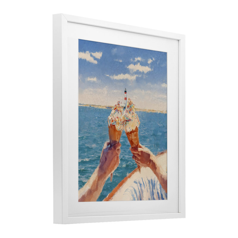 «Ice Cream Cheers on Boat», reproduction encadrée sous verre, conception de Ziwei Li, H 16 po x l 13 po, Cadre blanc côtier