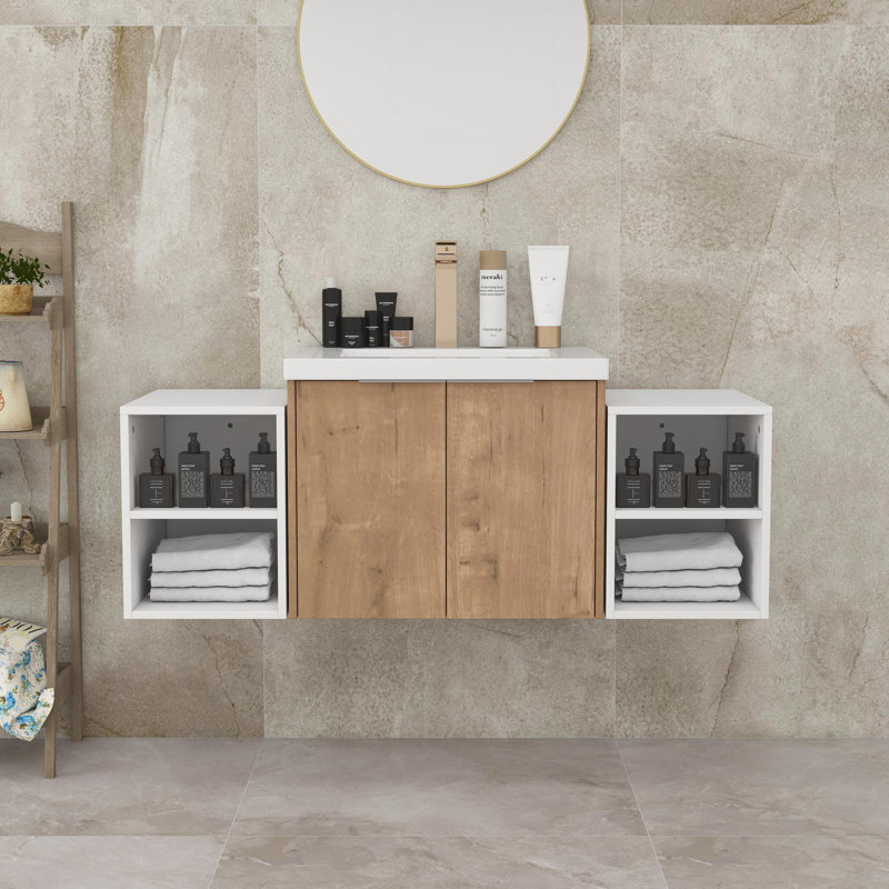 Wall Mounted Bathroom Vanity Set, Imitative Oak
