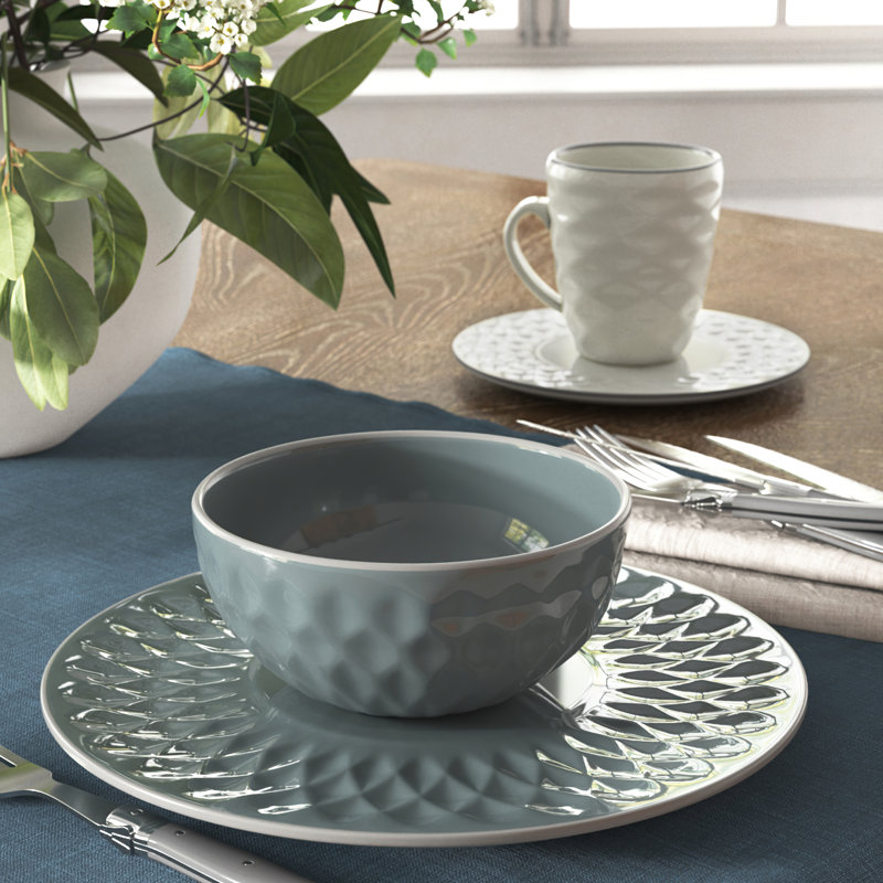 Tahitian Diamond Slate and Stone 16-Piece Stoneware Dinnerware Set