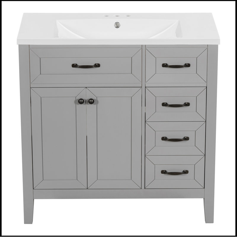 Meuble-lavabo simple avec plateau 35,98 po Savitt, Gris