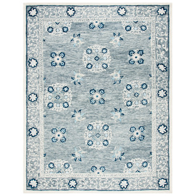 Akins Oriental Handmade Tufted Wool Gray/Ivory Area Rug