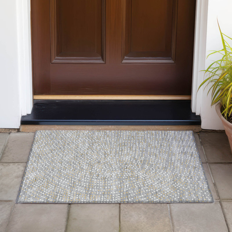Gray Rectangular Non-Slip Machine Washable Synthetic Rug 30" x 20"