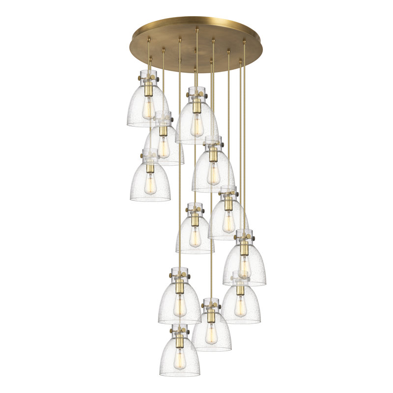 Luminaire suspendu 12 lumières Amrith, Laiton brossé, Blanc