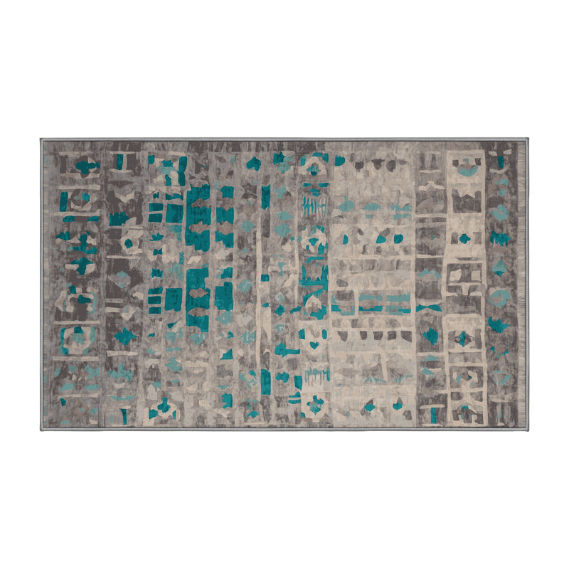 Machine Washable Gray Area Rug, Rectangle 5' x 7'