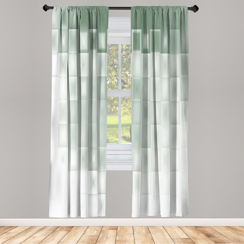 Rideaux abstraits Wrought Studio ™, art moderne carrés fractaux, paire de 28 po, vert paon, L 28 po x L 63 po