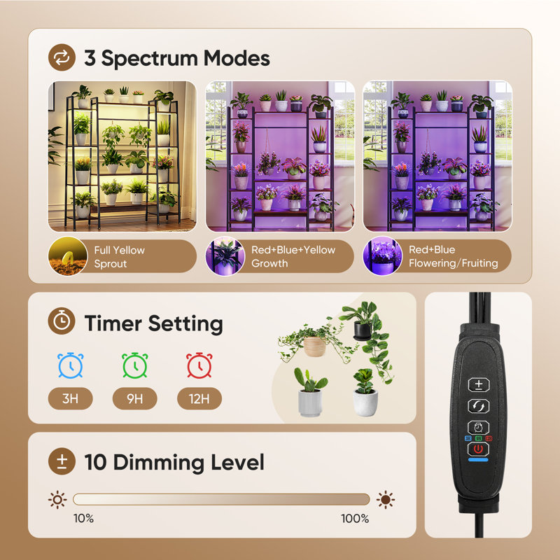 11-Tier Wooden Plant Stand With 8 Grow Lights