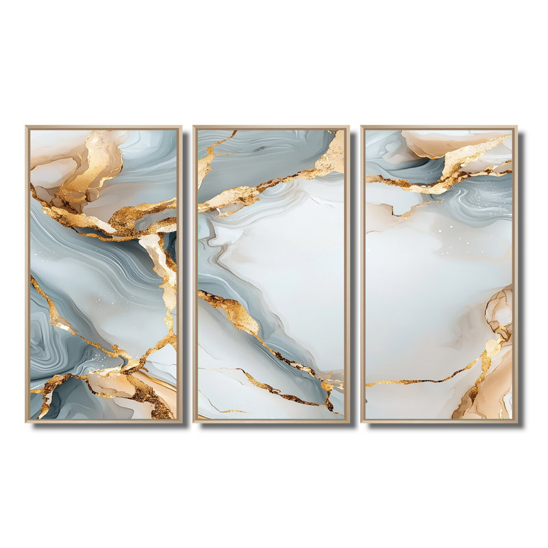 Fractured Marble Time I - Ensemble d'art mural abstrait en marbre, Naturel, Reproduction avec cadre flottant