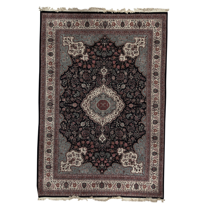 Hand-Knotted High-Quality Navy and Ivory Area Rug