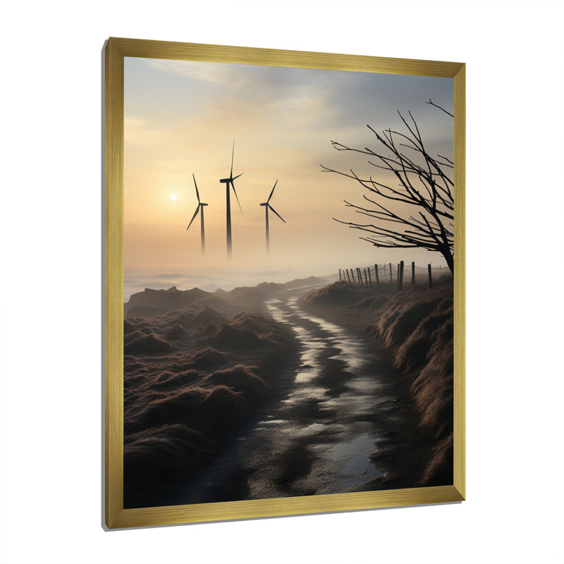 Wind Turbines Twilight sur toile, Cadre doré à une seule photo, H 20 po x l 12 po x P 1 po