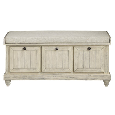 1Pc Durable Storage Bench White Finish Foam Cushioned Seat Beige Upholstery Flip-Top Seat Solid Wood Home Furniture